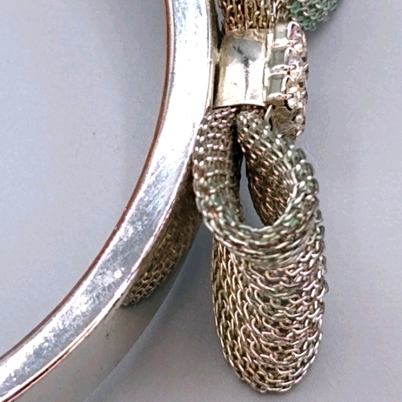 Silver Clamper Bangle Bracelet Mesh Bowtie Wedding Jewelry Vintage - Picture 5 of 16